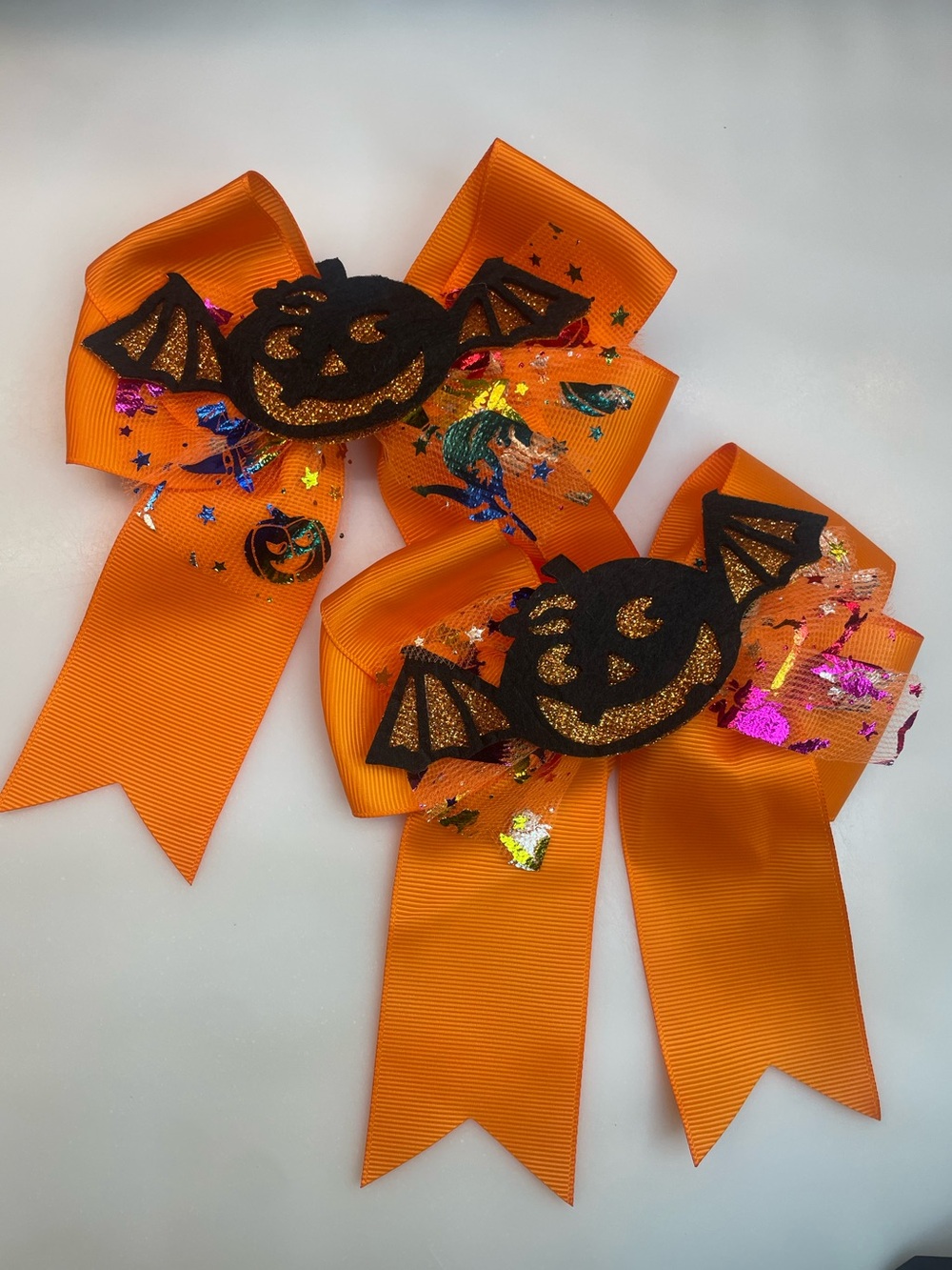 Halloween Orange Pumpkin Bat Bow Hair Clips for Kids